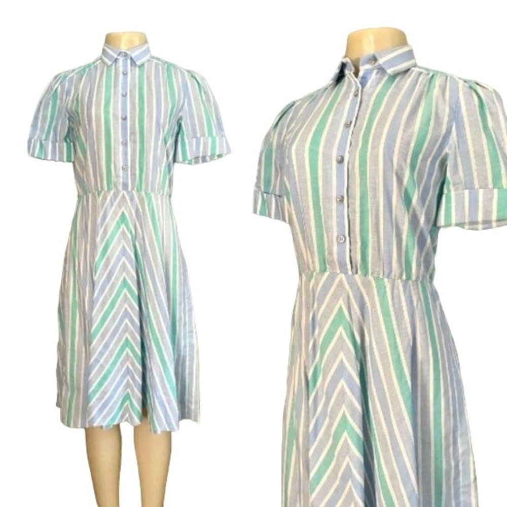 Vintage 1960s Dress by Schrader Sport Petites size S blue & green midcentury.